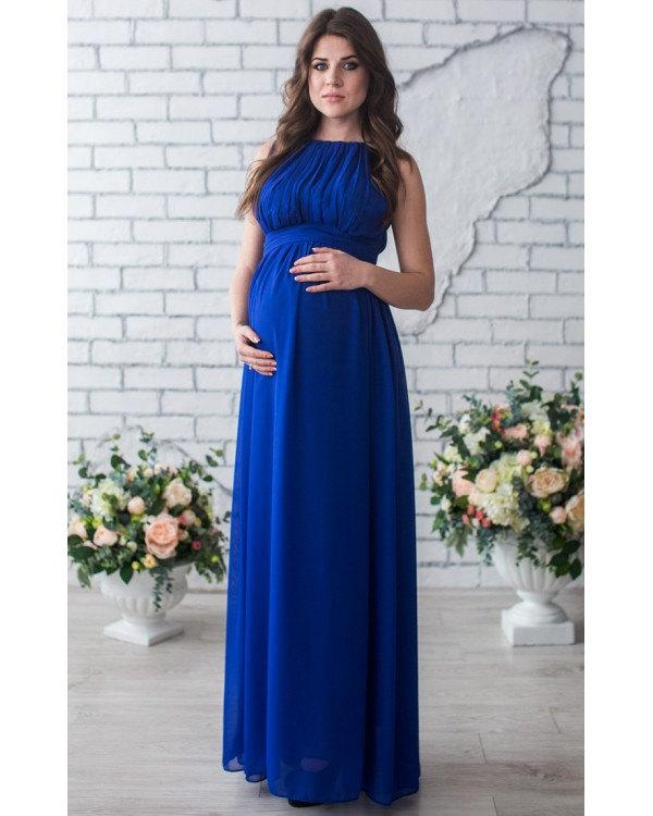 Hochzeit - Royal Blue Long Dress Pregnant.Prom chiffon Sleeveless Dress With Royal Blue Sash Wedding dress