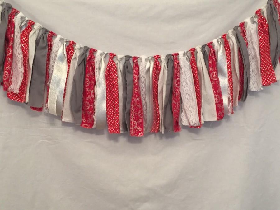 Свадьба - Christmas Garland/Red Fabric Garland/Silver Garland/Christmas Fabric Garland/Fireplace Decorations/Holiday Garland/Red and Silver Garland