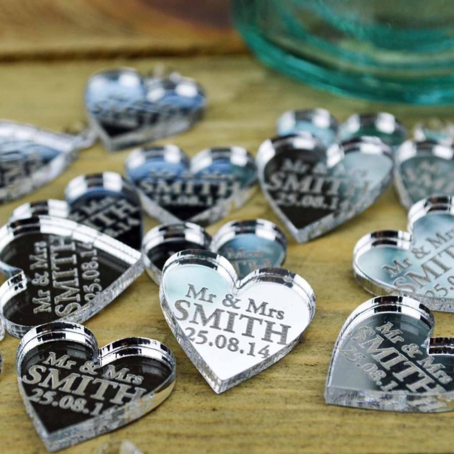 Hochzeit - Personalised Heart Wedding Table Centerpieces Decoration 2CM  Rustic or Vintage Decor, Wedding Favours, with Gay civil Partnership option,.