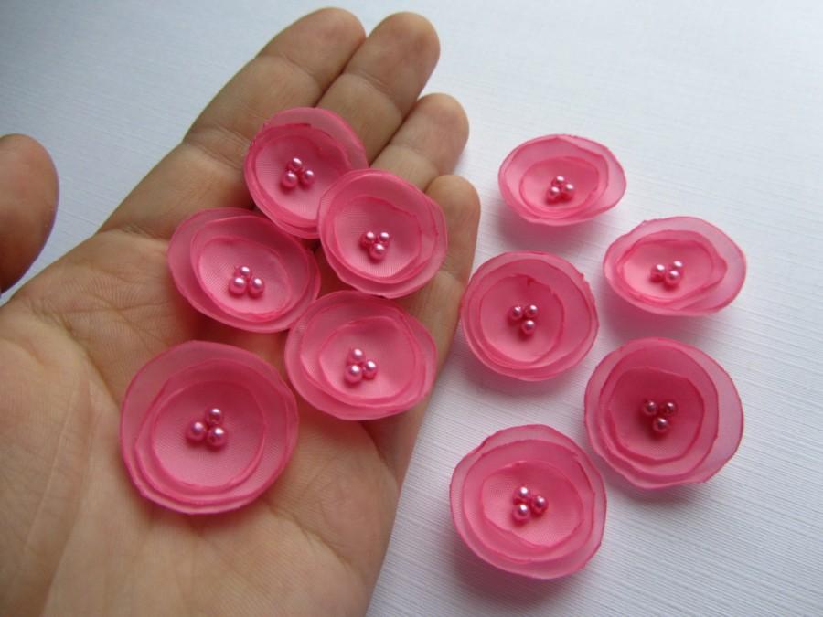 Mariage - Pink Fabric flowers 1" small flowers wedding flowers Hair flowers 10 flowers