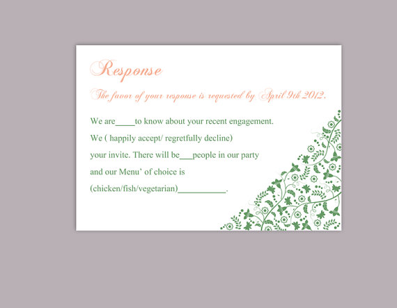 Wedding - DIY Wedding RSVP Template Editable Word File Instant Download Rsvp Template Printable RSVP Cards Green Rsvp Card Template Elegant Rsvp Card