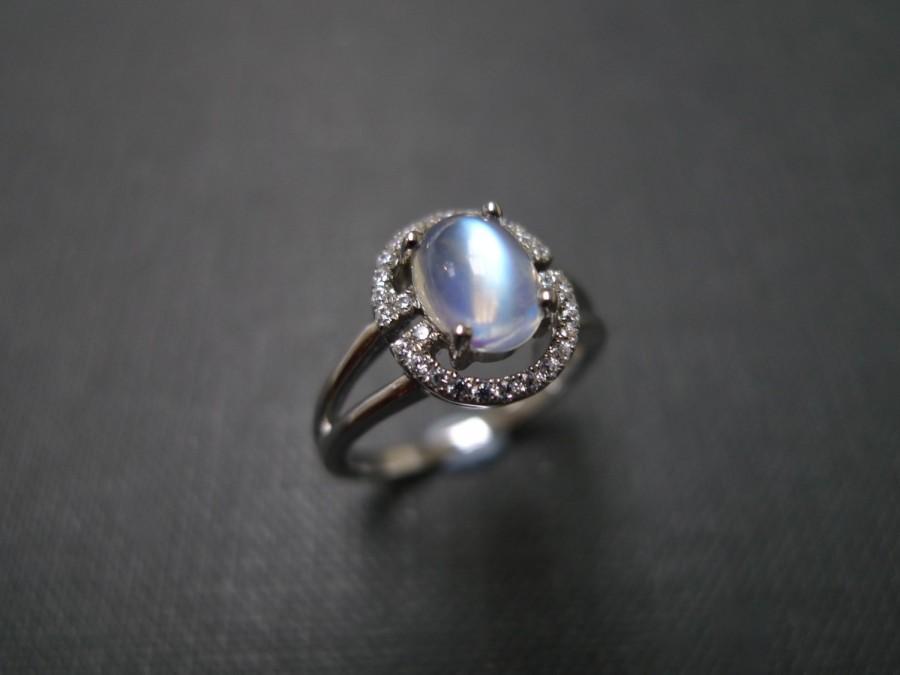 Hochzeit - Moonstone Ring / Moonstone Engagement Ring / Moonstone Jewelry / Diamonds Engagement Ring / Diamond Ring / Engagement Ring in 14K White Gold