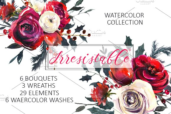 Свадьба - Red Roses Watercolor Clipart Set