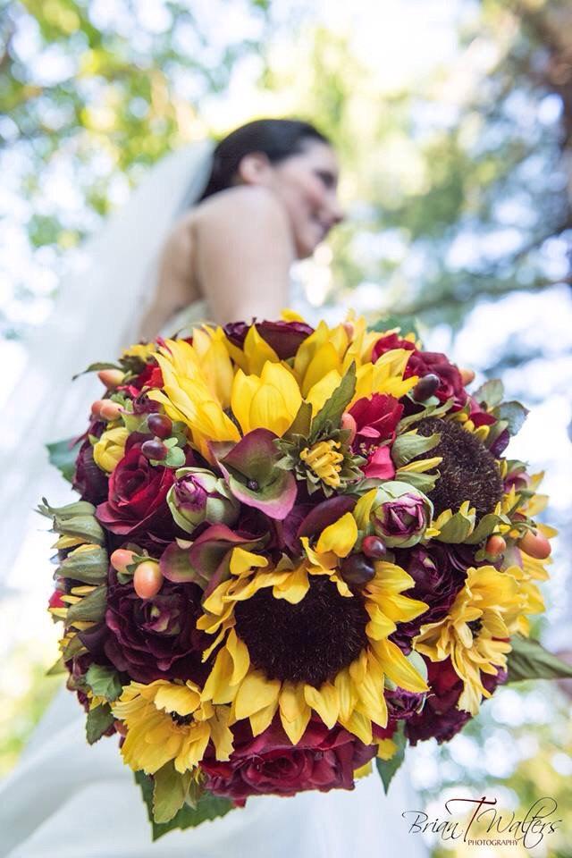 Wedding - Sunflower Fall Wedding Bridal Bouquet made with silk flowers at Holly's Flower Shoppe.