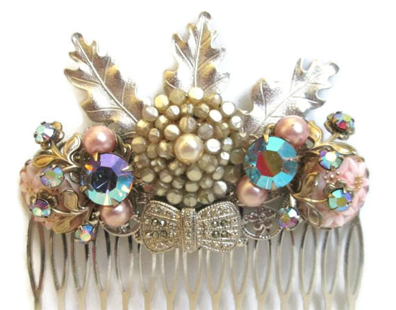 Hochzeit - Wedding Hair Comb Vintage Styled Hairpiece Spring Silver Lavender Hairpin Accessories