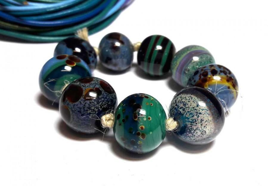 Wedding - Lampwork Glass bead handmade Beads blue, brown, aqua, turquoise.