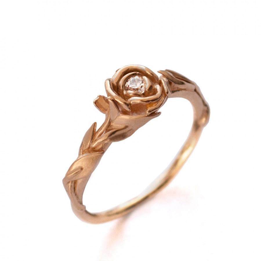 زفاف - Rose Engagement Ring No.2 - 18K Rose Gold and Diamond engagement ring, unique engagement ring, leaf ring,flower, Alternative Engagement Ring