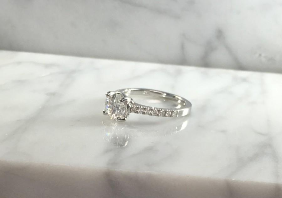 Wedding - Classic Petite Round Diamond Engagement Ring in 14K White Gold w/ Diamonds - Setting Only - Low Profile - No Halo - Petite Ring