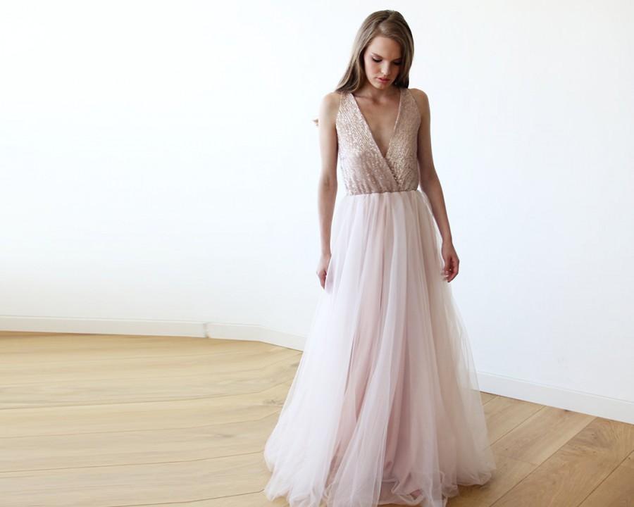 Mariage - Pink sequined tulle gown, Maxi Tulle and sequined pink gown 1094