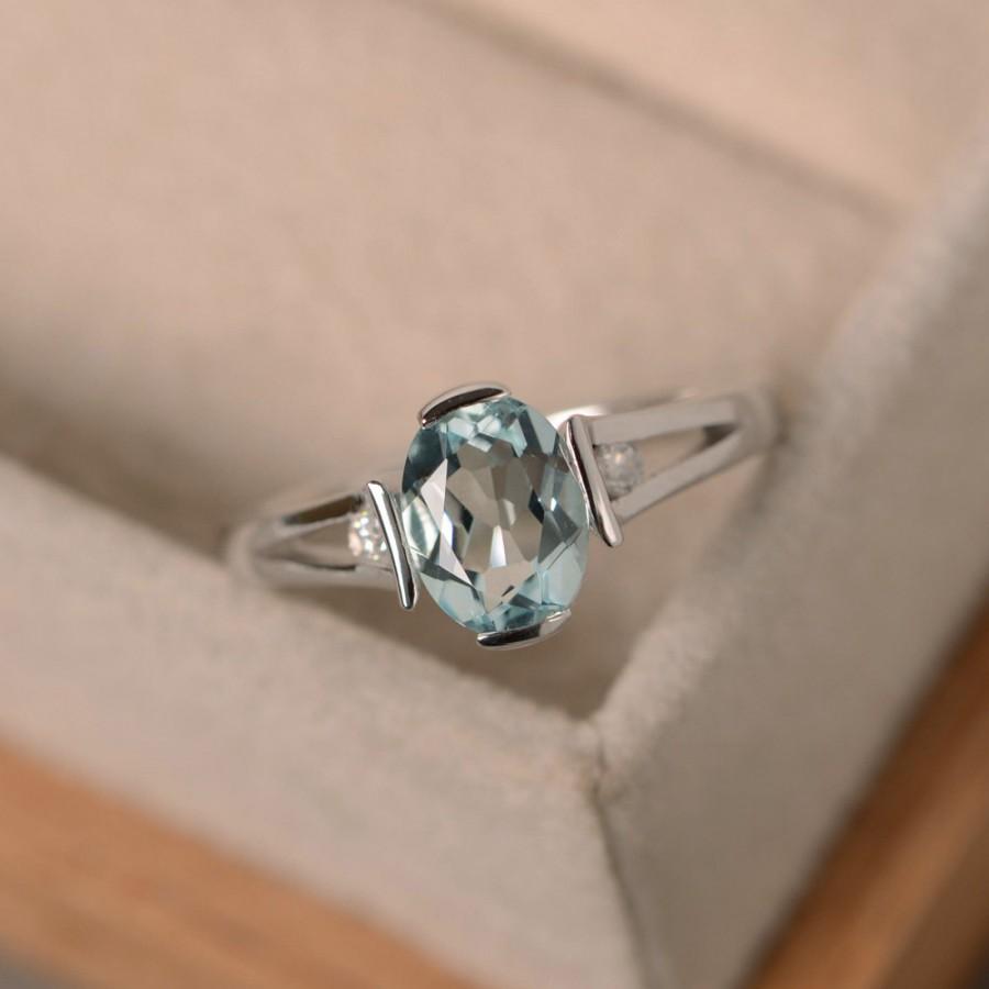 Mariage - Aquamarine ring, sterling silver, March birthstone, gemstone, engagement ring