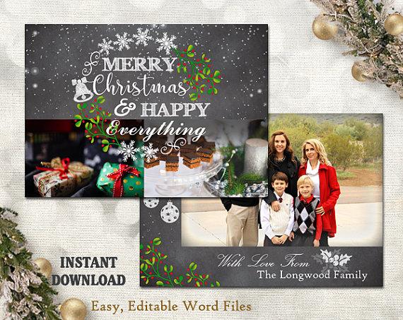 Wedding - Christmas Card Template - Holiday Greeting Card - Chalkboard Christmas Card - Printable Download Card - Photo Card - Editable Word Template