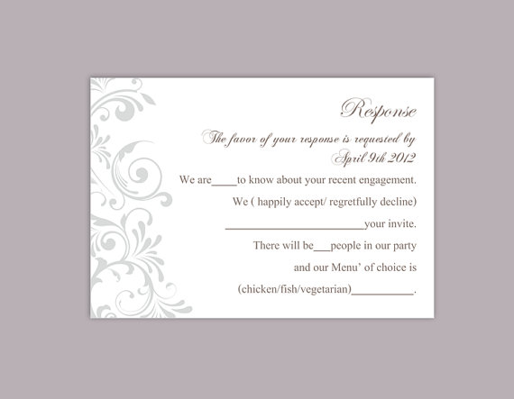 زفاف - DIY Wedding RSVP Template Editable Word File Instant Download Rsvp Template Printable RSVP Cards Gray Silver Rsvp Card Elegant Rsvp Card