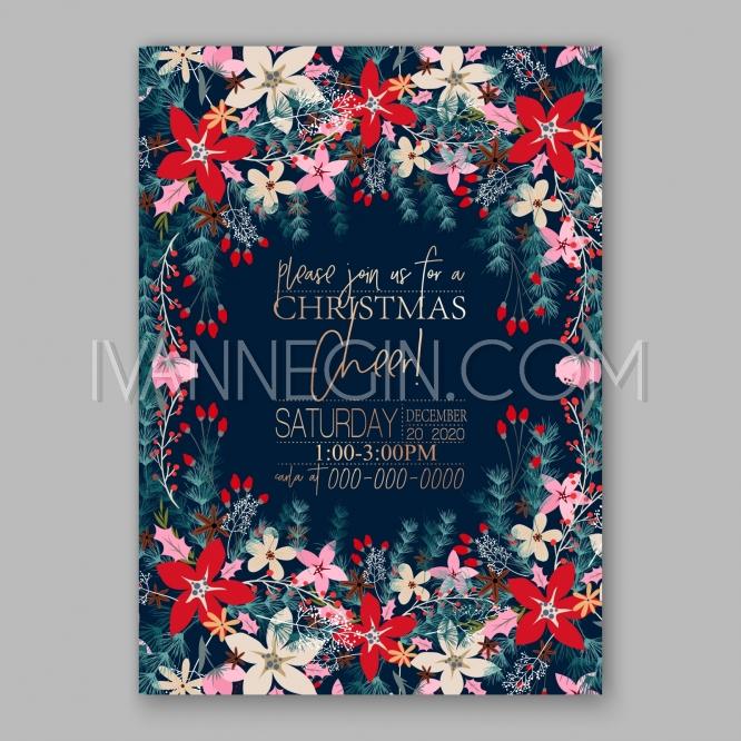 Mariage - Invitation for wedding celebration with red and pink poinsettia flowers - Unique vector illustrations, christmas cards, wedding invitations, images and photos by Ivan Negin