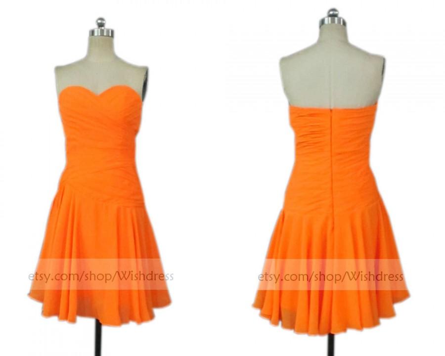 Wedding - Custom Made Sweetheart Orange Bridesmaid Dress/ Short Prom Dress/ Wedding Party Dress by wishdress