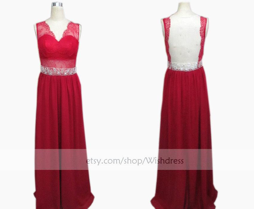 Свадьба - V-neck Backless Burgundy Long Prom Dress/ Sexy Homecoming Dress/ Formal Dress/ Evening Dress From Wishdress