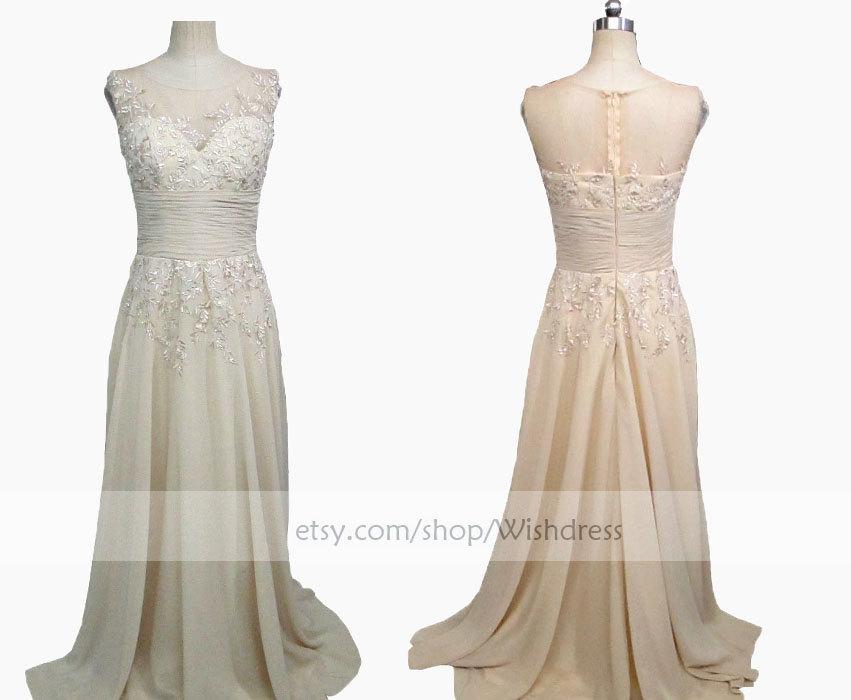 Wedding - Custom Made Lace Top Champagne Long Prom Dress/ Sexy Homecoming Dress/ Formal Dress/ Evening Dress by wishdress