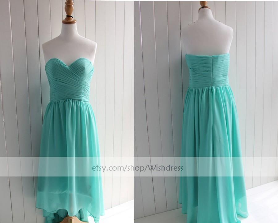 Свадьба - Handmade Sweetheart High Low Turquoise Bridesmaid Dress/ Cocktail Dress/ Wedding Party Dress/ Blue Hi-lo Prom Dress wishdress