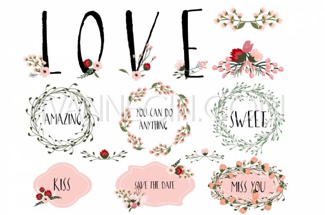 زفاف - Wedding invitation with flowers and wreaths in pink tones - Unique vector illustrations, christmas cards, wedding invitations, images and photos by Ivan Negin