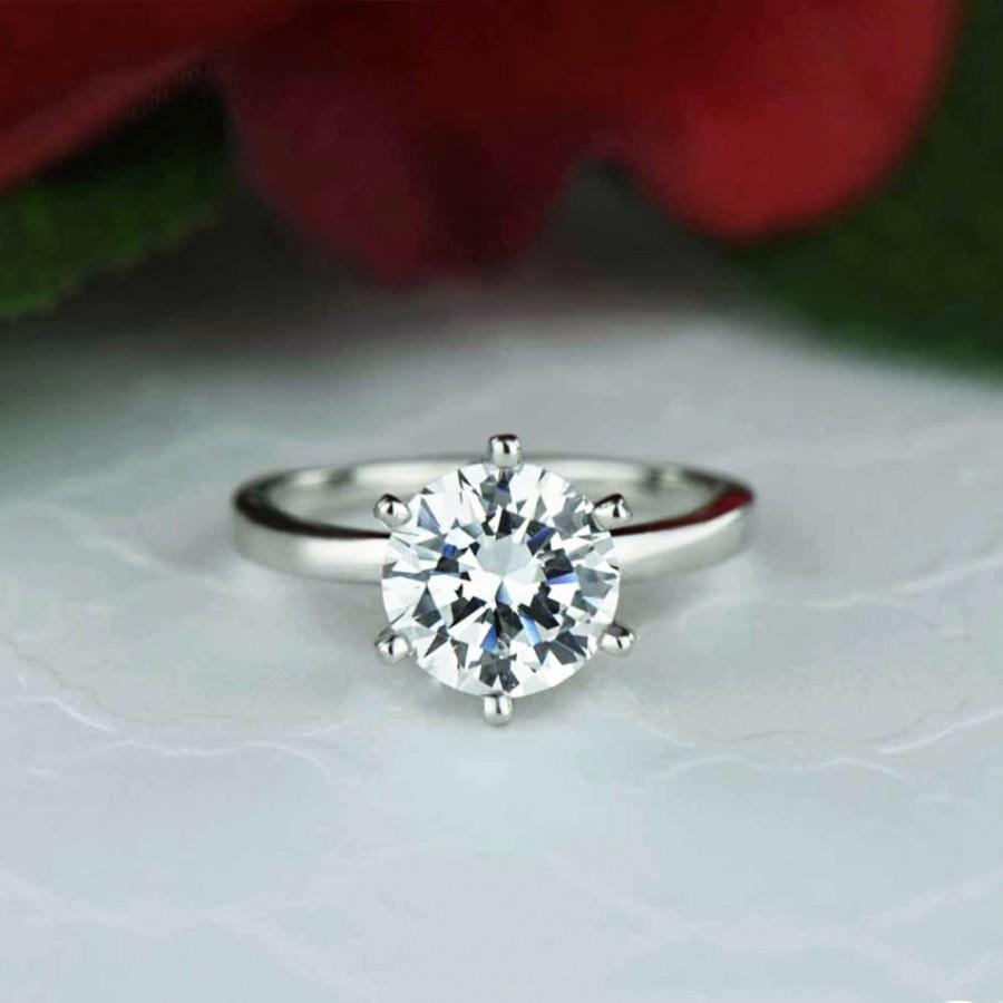 زفاف - 2 ct Classic Solitaire Promise Ring, Man Made Diamond Simulant, 6 Prong Wedding Ring, Bridal Ring, Round Engagement Ring, Sterling Silver