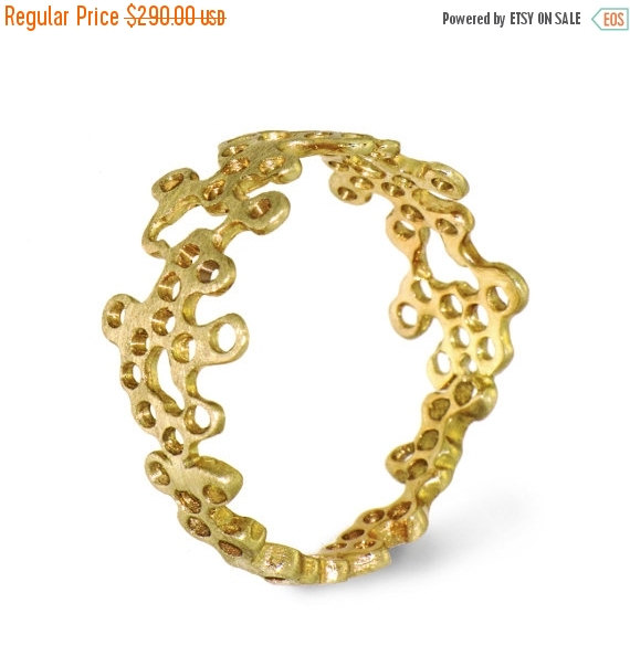 زفاف - Black Friday SALE - LACE Unique Gold Ring, 14K yellow Gold Ring, Designer Gold Ring,  Custom Italian Fine Jewelry