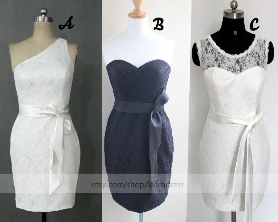 Wedding - One-shoulder/ Sweetheart Mismatch Lace Short Bridesmaid Dress/ Cocktail Dress/Short Lace Prom Dress/ Homecoming Dress With Sash