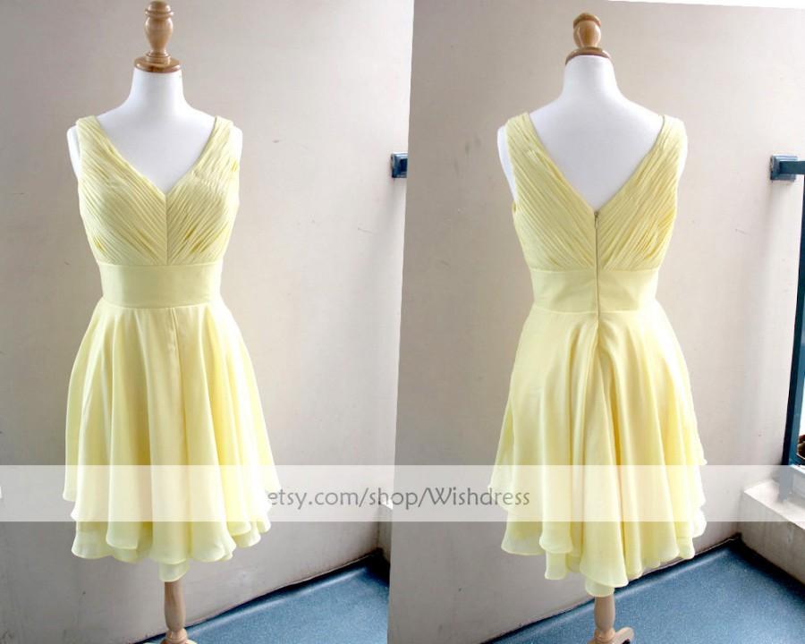 Свадьба - Handmade V neckline  Daffodil Bridesmaid Dress/ Cocktail Dress/ Wedding Party Dress/ Short Prom Dress/ Homecoming Dress by wishdress