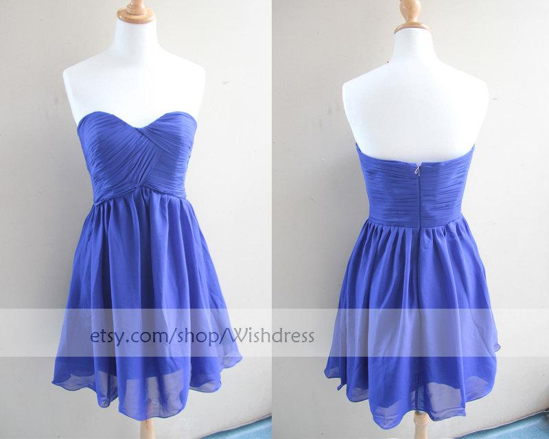 Wedding - SIZE 2/4/6/8  IN STOCK Ruching Bodice Royal Blue Bridesmaid Dress/ Cocktail Dress/ Wedding Party Dress/ Short chiffon bridesmaid Dress