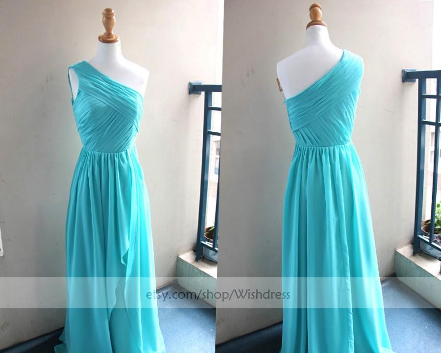 Hochzeit - Sales!One-shoulder Turquoise Bridesmaid Dress / Long Celebrity Dress/ Wedding Party Dress by wishdress