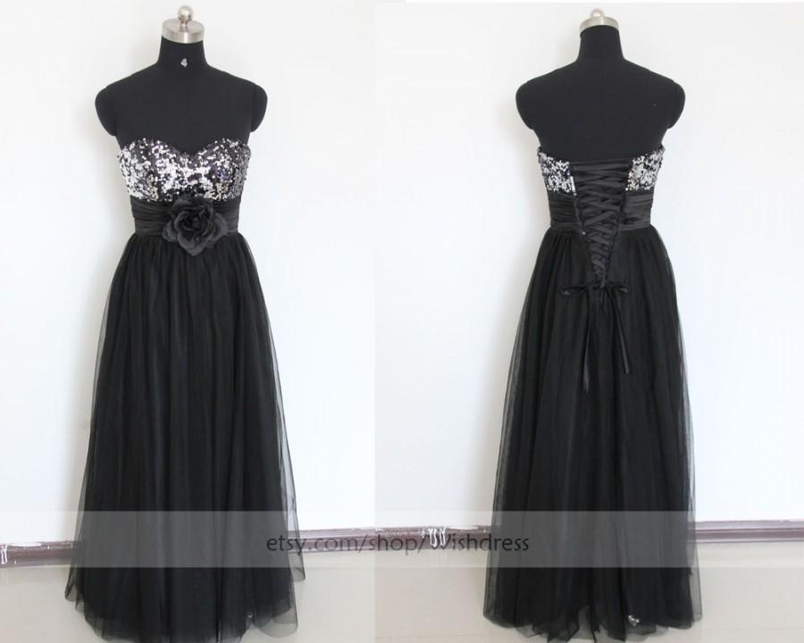 Mariage - Custom Made Flower Accent Sequins Long Prom Dress/ Long Homecoming Dress/ Black Prom Dress/ Formal Dress/ Evening Dress by wishdress