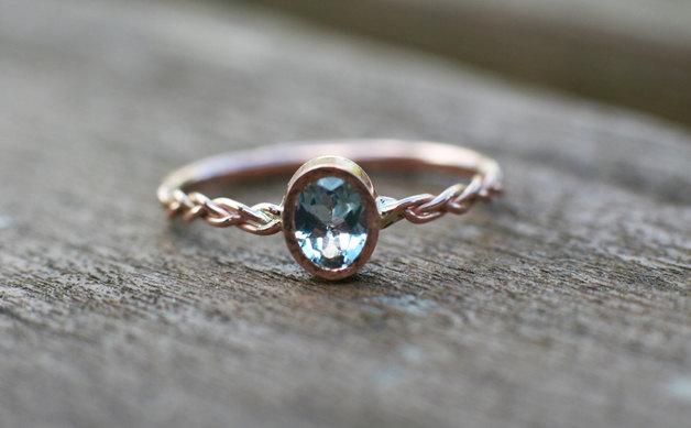 Wedding - Aquamarine engagement ring in 14k rose gold, Natural Gemstone Engagement Ring, Engagement Ring for her, Anniversary gift for her