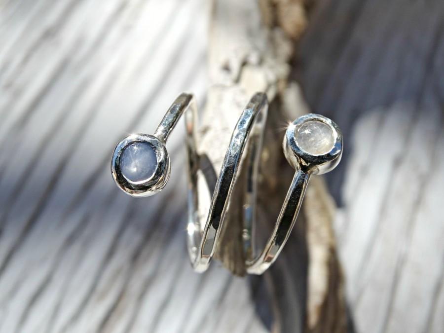 زفاف - sapphire silver ring, double stone engagement ring sapphire, gift for women ring silver spiral coil ring adjustable sapphire anniverary gift