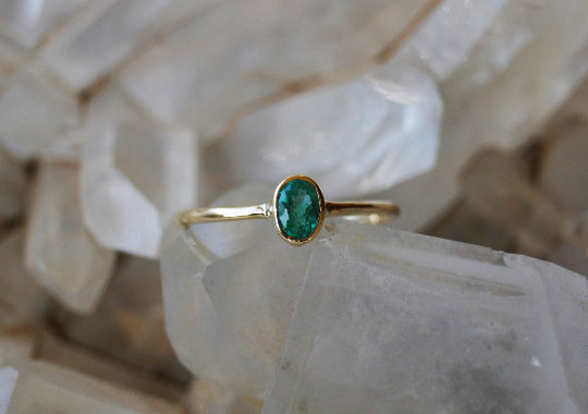 زفاف - 14 K Gold Emerald Ring - Stacking Ring - Engagement Ring - Wedding Ring - Simple Ring - Classic Ring- Birthstone Ring