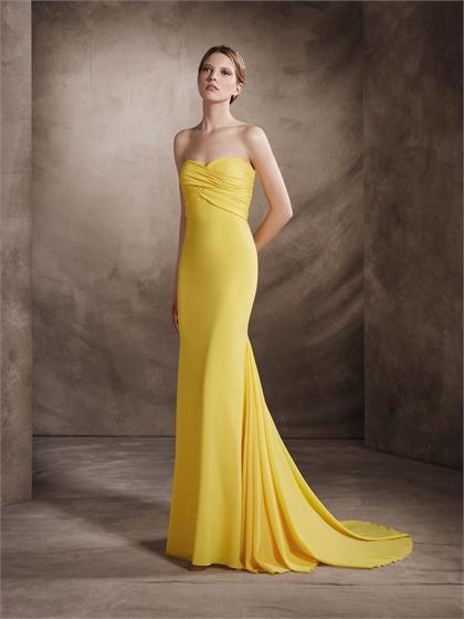 Mariage - Strapless Sweetheart Sheath Gathered Bodice Yellow Prom Dress PD3354