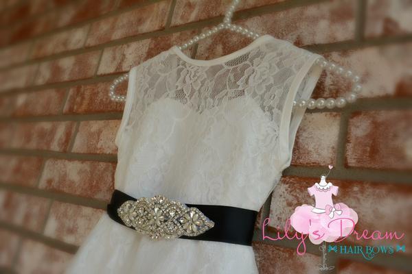 Wedding - Light Ivory Lace dress with black sash