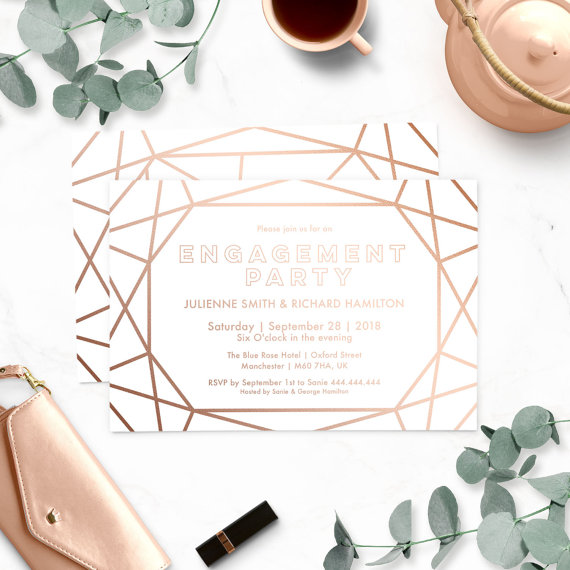 زفاف - Geometric Engagement Party Invitations-Stunning Winter Engagement Party-Sophisticated Faux Gold Rose-Modern Diamond