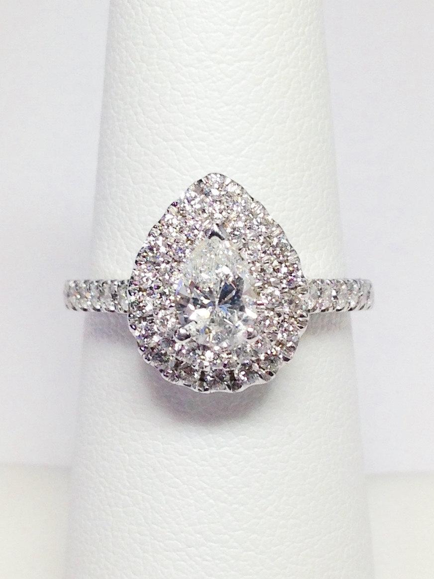 Wedding - 1.00CT Diamond Pear Shape Double Halo Engagement Ring Anniversary Rings Bands Promise Rings Diamonds Platinum 18K 14K White Yellow Rose Gold