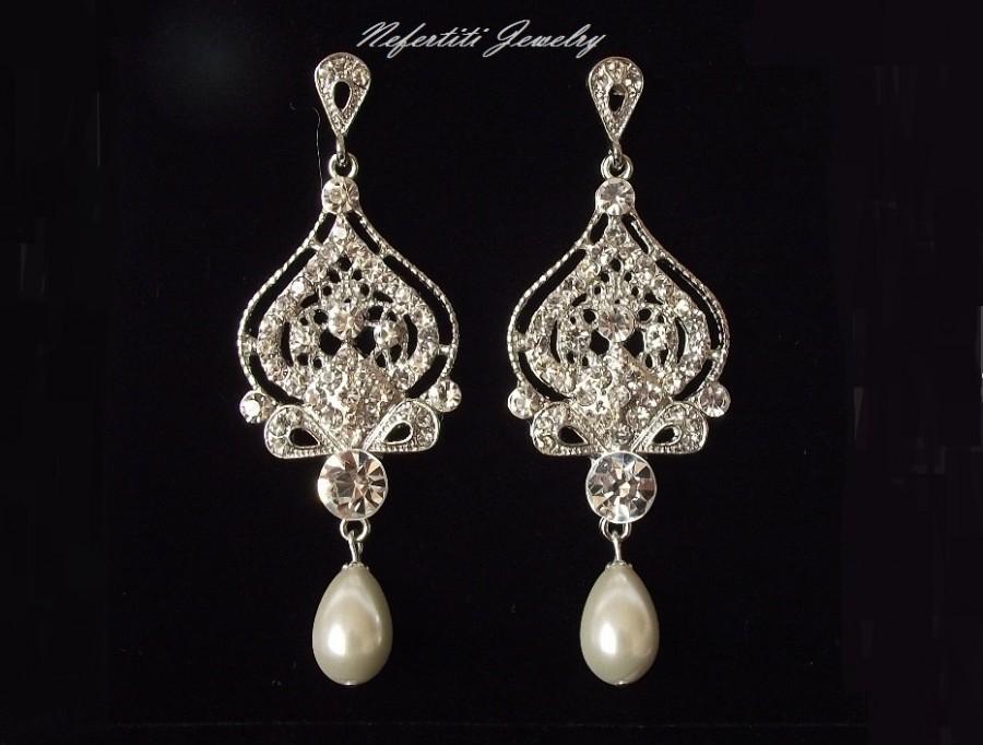 Mariage - Bridal earrings, Crystal Chandelier Wedding earrings, pearl drop bridal earings,bridesmaid earrings,bridal jewelry,Bridal chandelier earings
