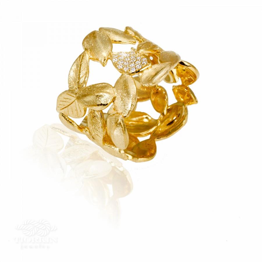 Wedding - Leaves Wedding Ring, Leaves Engagement Ring, Diamond Leaves Ring, Unique Wedding Ring, Wide Wedding Ring, Design Wedding Ring, Art Deco Ring