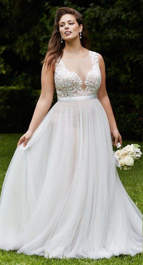 زفاف - Plus Size Collection :: Boho Deep V-Neck Beach Wedding Dress