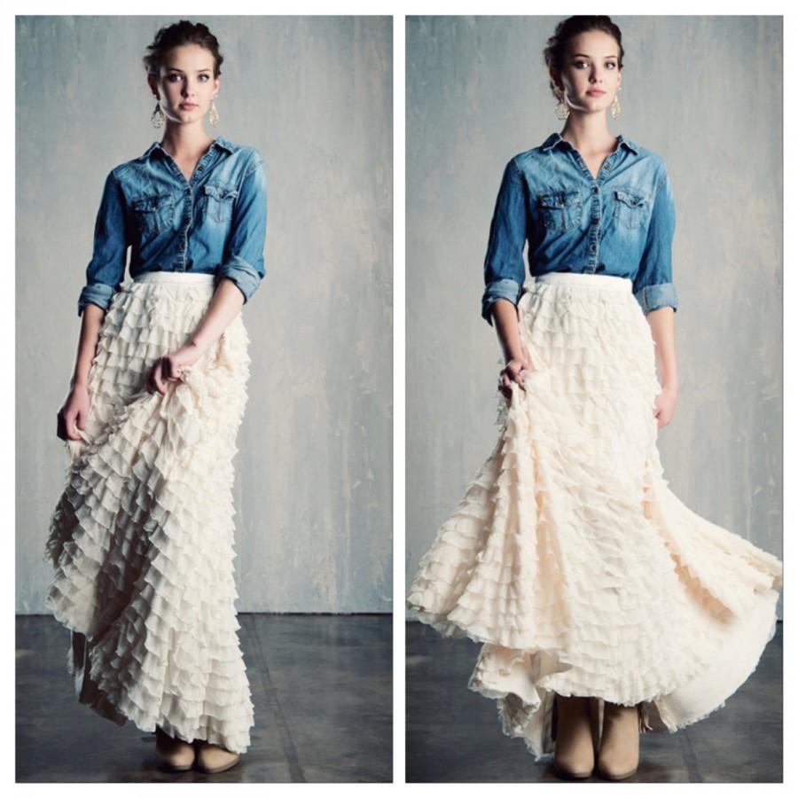 زفاف - Ivory Ruffle Tulle Wedding Skirt Maxi/Floor Length Bridal Rustic/Country
