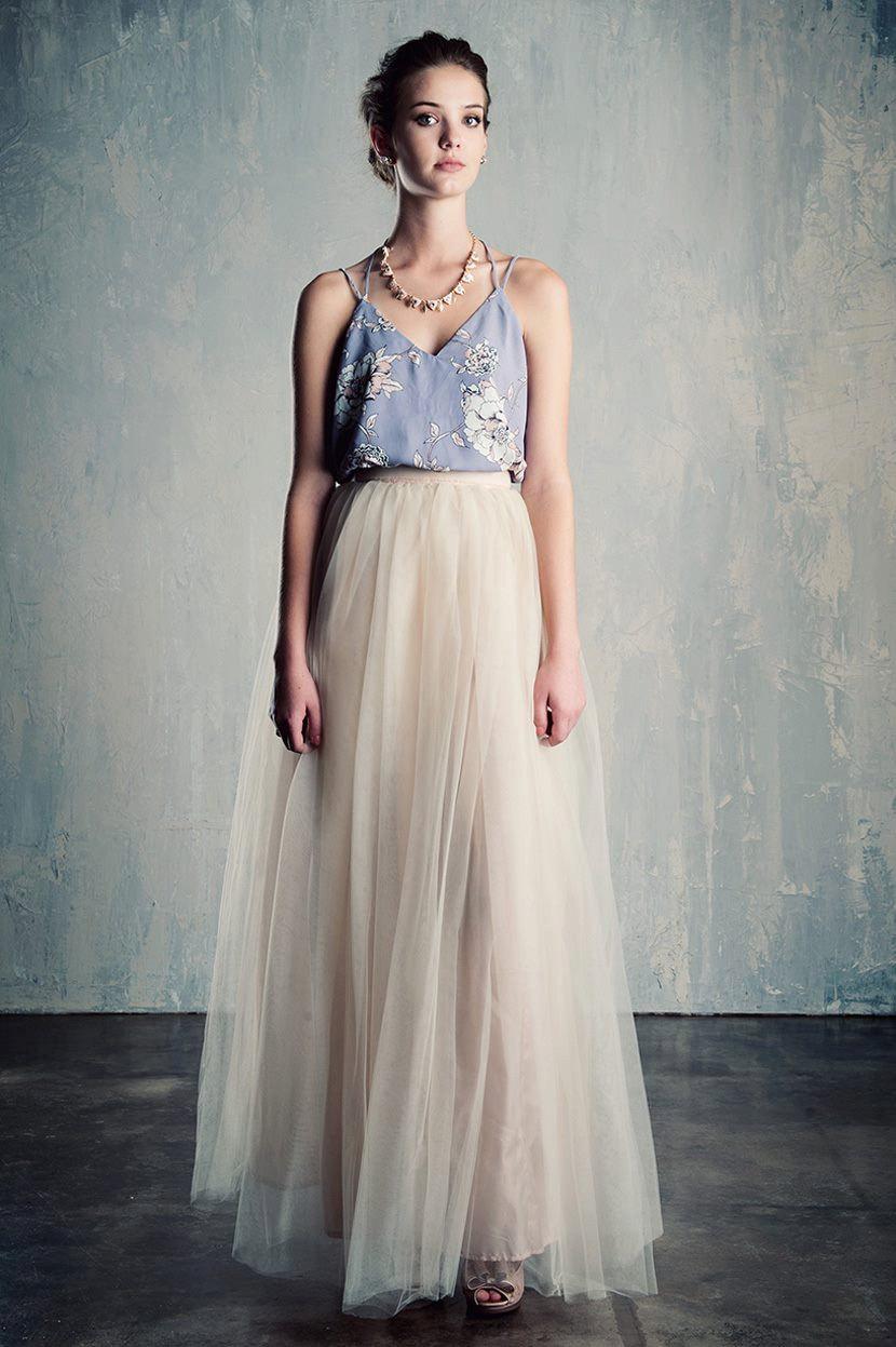 Wedding - Champagne Blush Tulle Wedding Skirt Maxi/Floor Length Bridal Beige A line