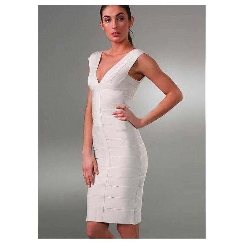 زفاف - Top Brand Inspired Exquisie White V-Neckline Dress( In Stock) - overpinks.com