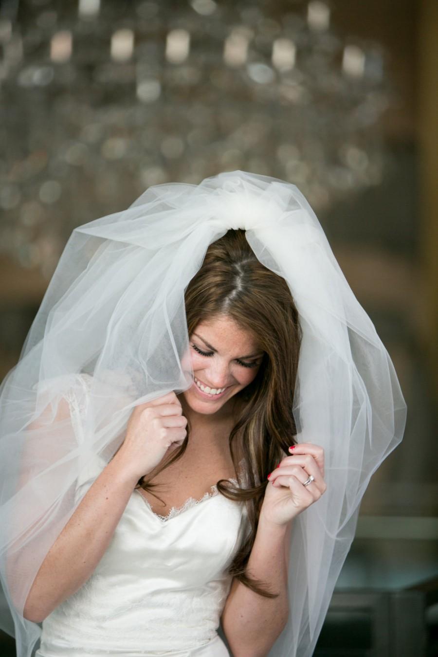 زفاف - Fingertip Length Veil, Bubble Veil, Double Layer Ivory Tulle Bubble Veil, Elbow Bridal Veil, Weddings - VE416