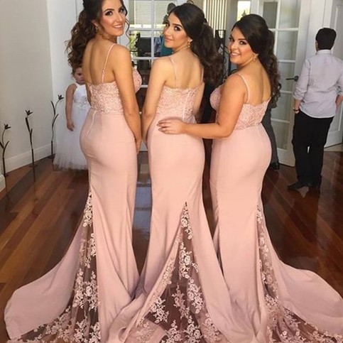 Mariage - Hot Selling Blush Bridesmaid Dress - Mermaid Spaghetti Straps with Lace from Dressywomen