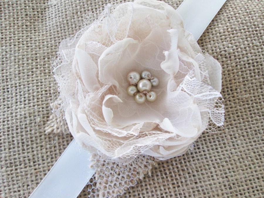 Wedding - Bridal corsage, wrist or lapel pin corsage. Mother of the bride corsage. Fabric flower and ribbon.  for bridesmaids, flower girls