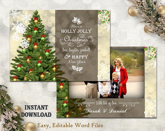 Hochzeit - Christmas Card Template - Holiday Greeting Card - Christmas Tree Card - Printable Download Card - Photo Card - Editable Word Template - Gold