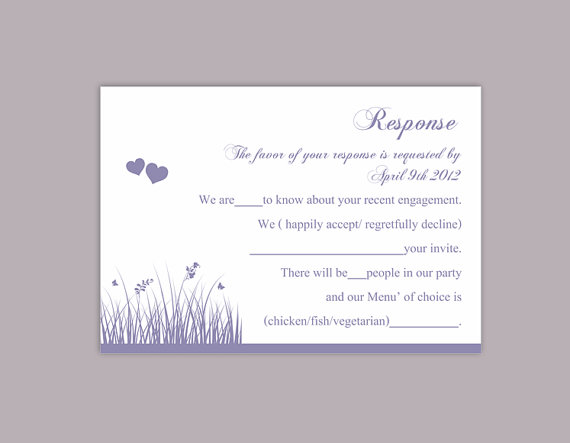 Свадьба - DIY Wedding RSVP Template Editable Word File Download Rsvp Template Printable RSVP Cards Lavender Rsvp Card Template Purple Rsvp Card