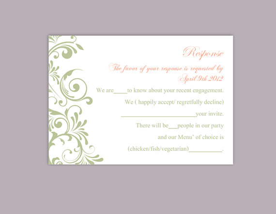 Hochzeit - DIY Wedding RSVP Template Editable Word File Instant Download Rsvp Template Printable RSVP Cards Green Rsvp Card Elegant Rsvp Card