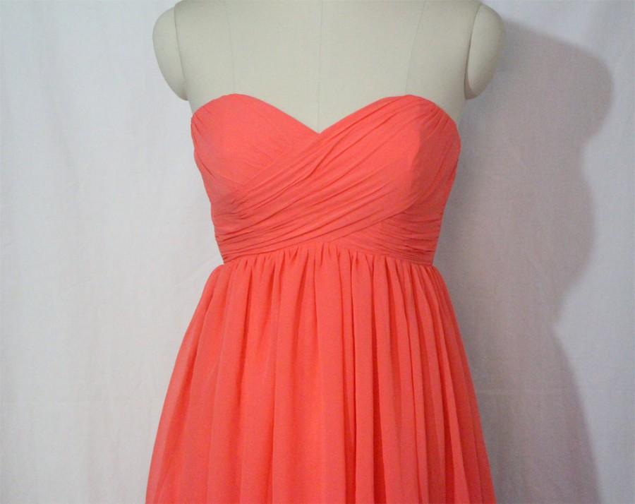 Hochzeit - Coral Sweetheart Bridesmaid Dress Short Chiffon Coral Strapless Dress-Custom Dress