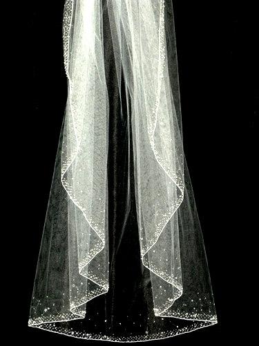 زفاف - crystal beaded edge wedding veil, crystal edge wedding veil, bridal veil, wedding veils, ivory wedding veil, hip length wedding veil